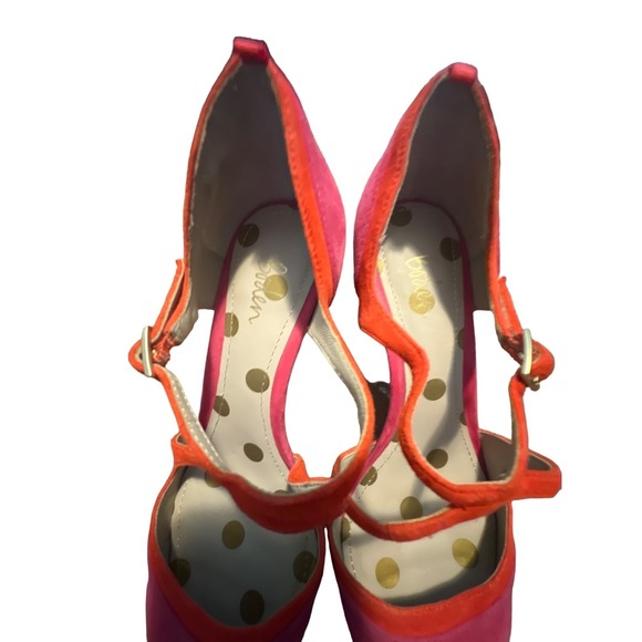 Boden Leather Suede Orange Pink Pointed Criss Cross Heels 7.5 - Picture 3 of 7